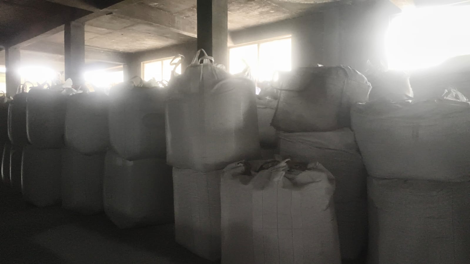 Bulk bags stacked in the Kolkata warehouse bay