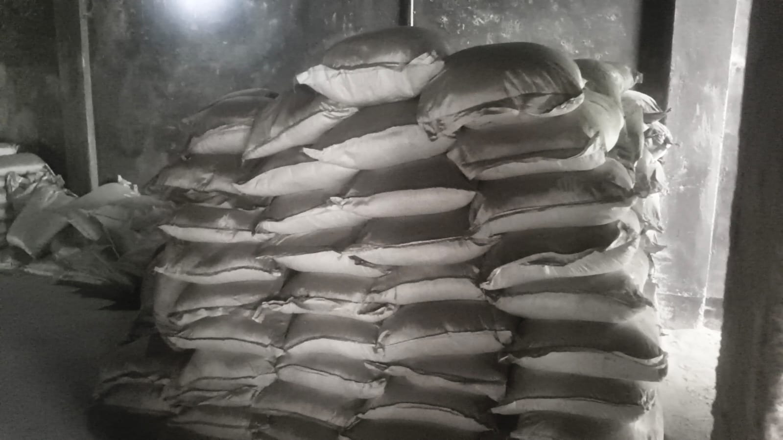 Stacked sacks of packaged material at the Nagpur plant